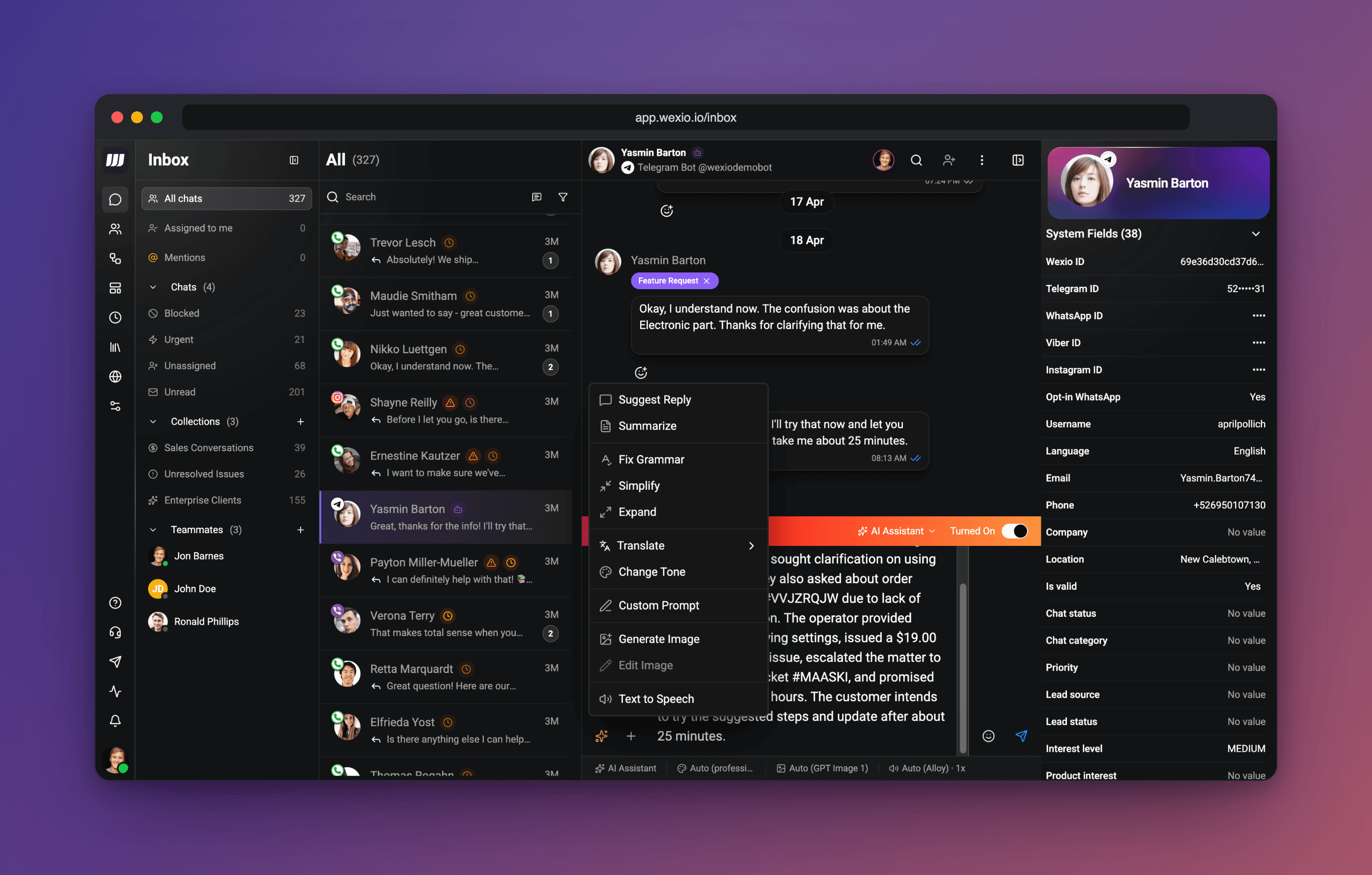 A chat where the assistant checks availability, books a slot, and confirms, without a human touching it