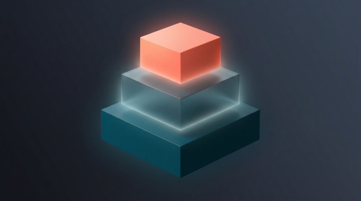 Three-layer pricing pyramid: bottom largest layer in deep teal for Meta base message cost, middle translucent layer for BSP markup, top smallest layer in warm coral glow for platform fee - illustrating the layered cost structure of WhatsApp Business API