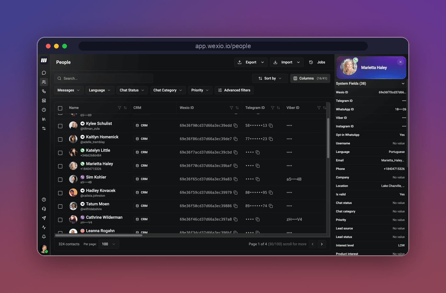 Wexio's People view, customer profiles and history in one place